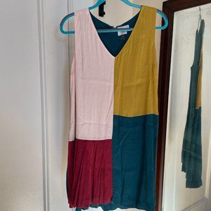 Anthropologie color block shift dress with pleated detail